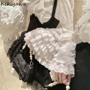 Lolita Blouse Women Camisas De Mujer Peter Pan Collar Flare Sleeve Sweet Shirts Oversized Tops Lace Bow Ruffles White Blouses