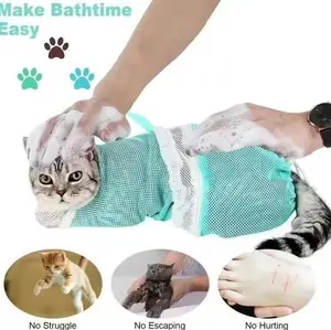 Cat Bathing Grooming Bag - Multifunctional Adjustable Breathable Restraint Shower Bag with Anti-Bite and Anti-Scratch Features in Green