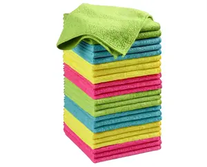 Microfiber Cleaning Cloths, 24-Pack Assorted Color Rags (Green, Blue, Yellow, Pink), 11.5"x11.5" Home Care Towels