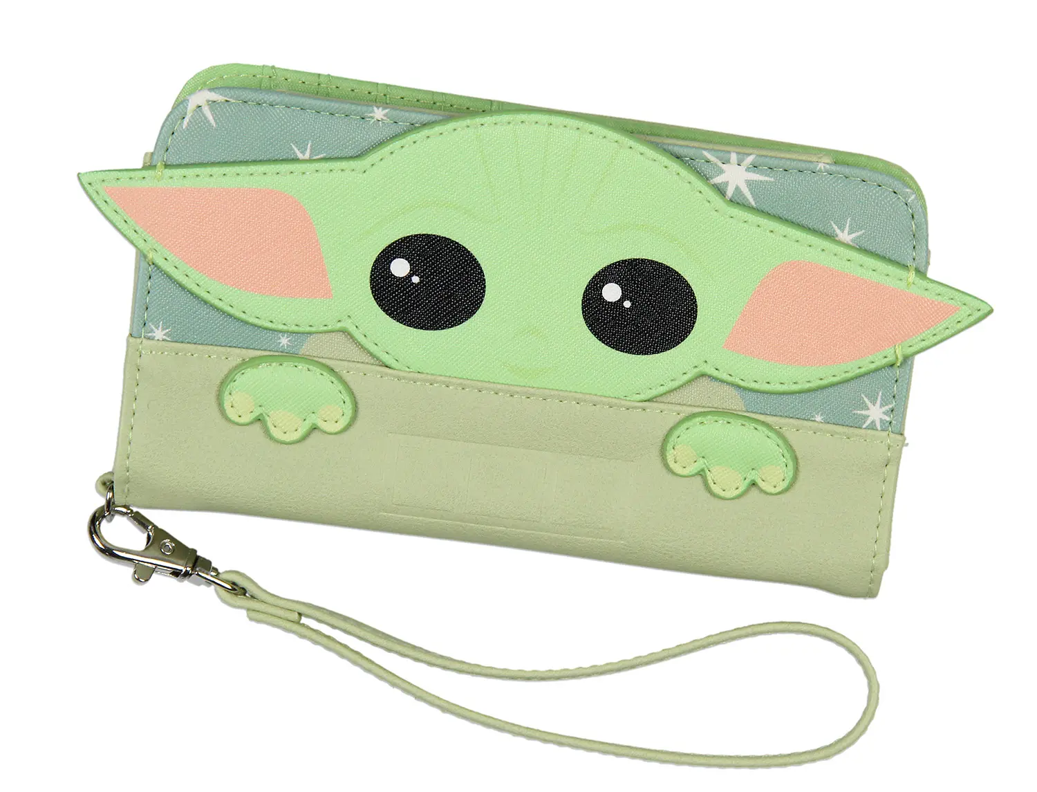 Star Wars Grogu Baby Grogu The Child Snap-Closure Wristlet Wallet w/ Wrist Strap, Clutch Wristlet, Snap Button, Solid Print, Faux Leather