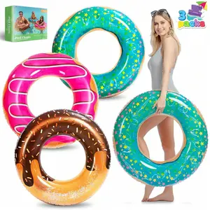 Donut Pool Float With Glitters 32.5" (3 Pack), Funny Pool Tube Toys For Swimming Pool Party And Donut Party Supplies
