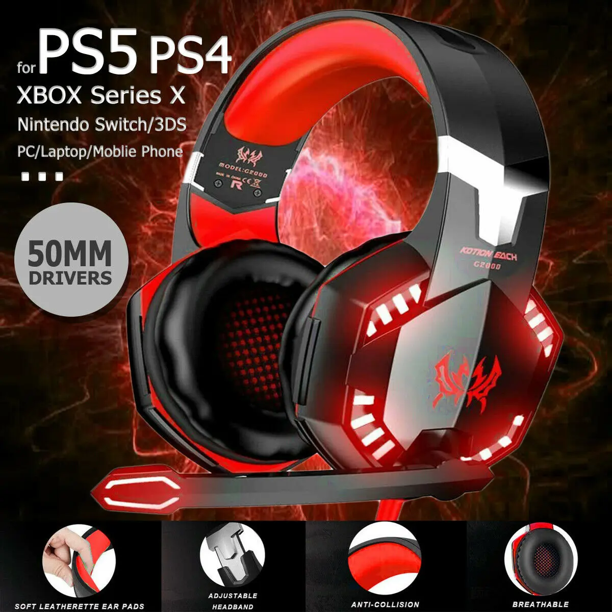 Wired Pro Gaming Headset,Mic Headphones Stereo BassSurround,for PC, PS4, PS5, Xbox One and Switch Audio Earphones Headphones Electronic