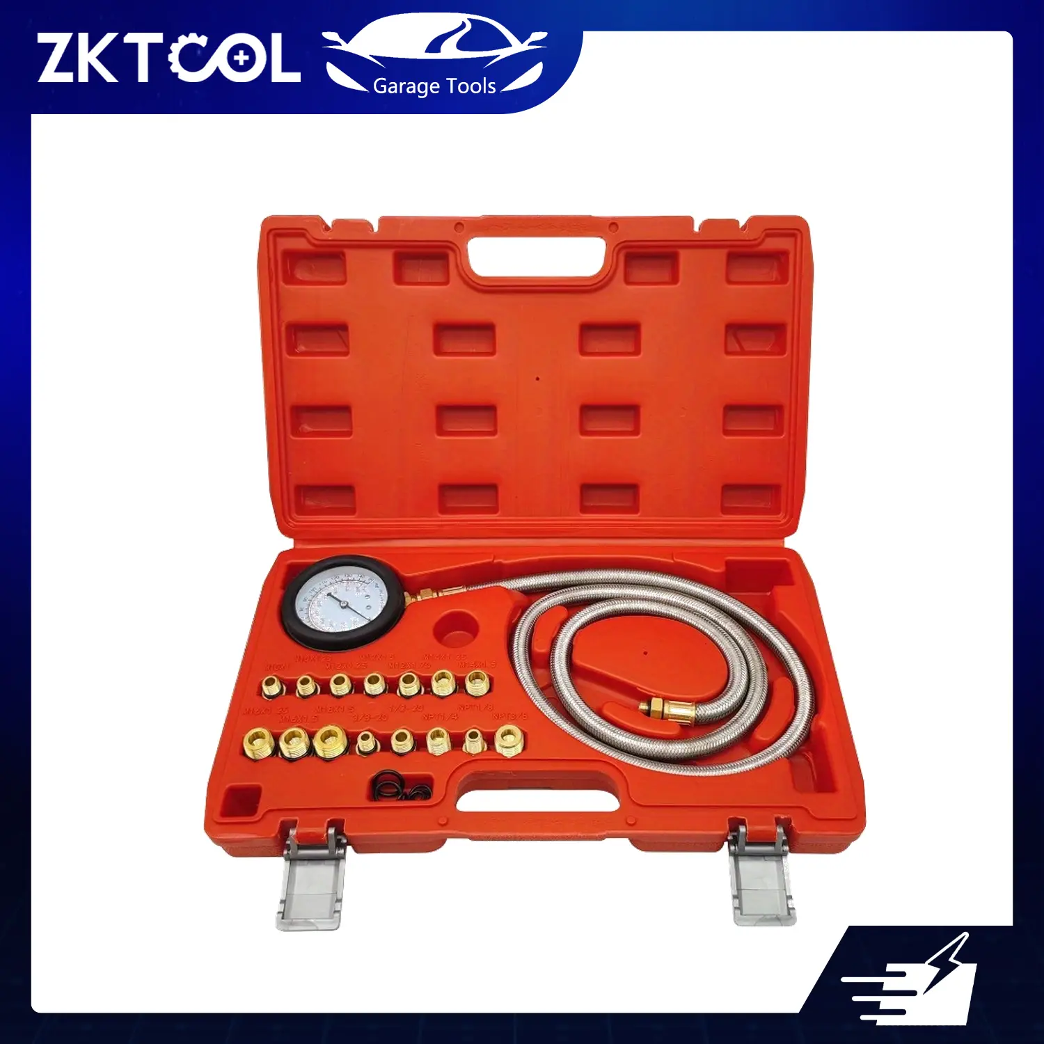 ZKTOOL Oil Pressure Tester Kit 0-150 PSI Engine Oil Pressure Gauge Transmission Fluid Diagnostic Tester Tool with **16pc** Adapters Hose Case for Car Truck SUV