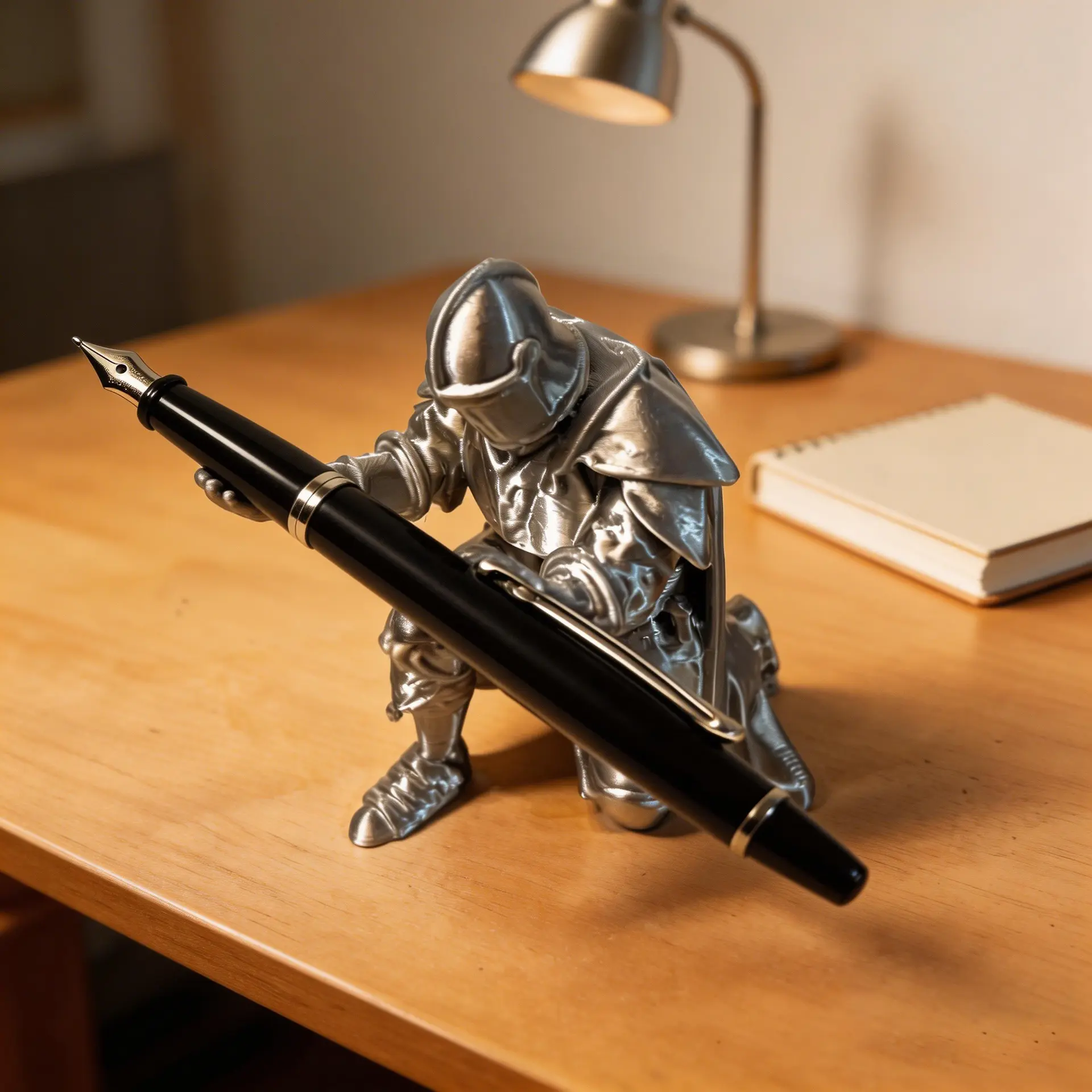 3D-Printed Medieval Knight Pen Holder Statue，Armored Warrior Desktop Decor，Creative Desk Ornament For Home & Office
