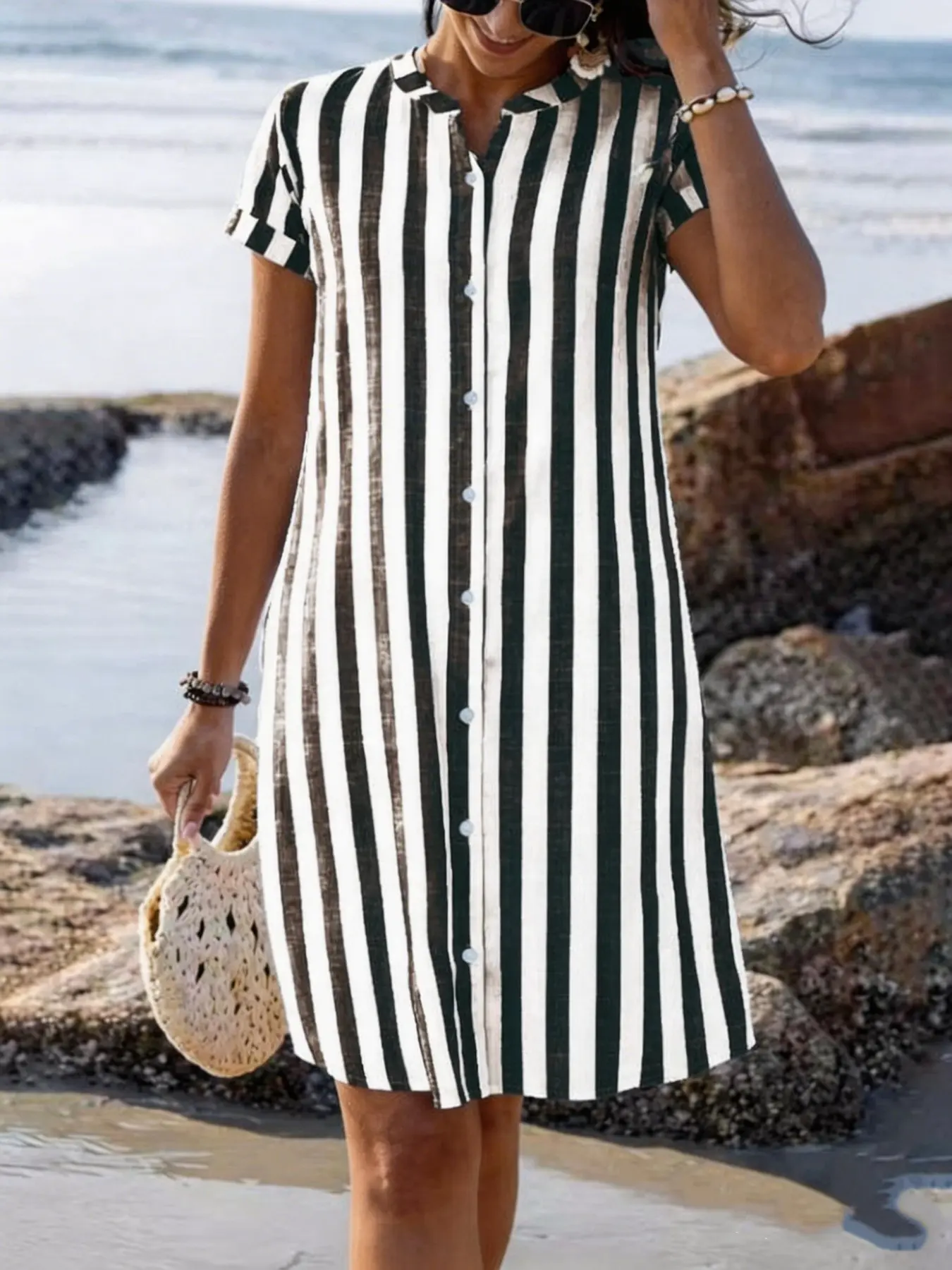 Women's Striped Casual Dress, Stylish Summer Dress for Everyday Wear and Beach Vacations, Womenswear, Casual Beach Sundress