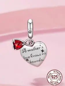 S925 Sterling Silver Heart Shaped Pendant, Rhinestone Decor Letter Pattern Pendant, Fashion DIY Jewelry Accessories for Women & Girls