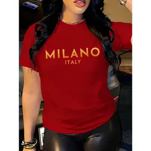 100% cotton, Gu Laoshi design, Milan city print T-shirt, casual short-sleeve round-neck top, fashionable all-season women's clothing