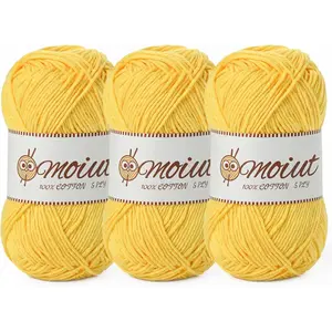 3 Pack 5 Ply 100% Milk Cotton Crochet Yarn, 393yds/5.29oz Soft Fluffy Baby Yarn for Amigurumi Crochet, Ideal for Puzzle Socks Clothes Crafts, 3 Golden Yellow