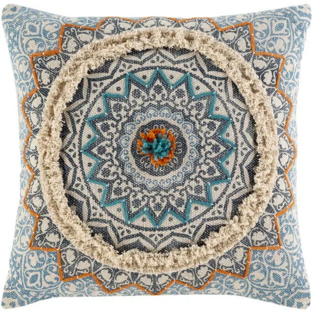 Livabliss DYA005-2222D 22x22 in. Dayna Woven Pillow Kit - Cotton, Embroidery, Block Printed, Multi-Color, Line Dry Compatible Bedding Pillow with Eclectic Charm, Global Flair, Woven Texture