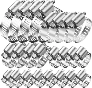 Hose Clamps Assortment Kit, 20 count 1/4''-1-1/2'' (6-38mm) Stainless Steel Pipe Clamp, Adjustable Worm Gear Tube Clamp for Automotive, Plumbing, Washing Machine, Mechanical