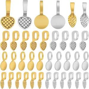 120pcs 3 Styles Tibetan Glue-on Bail Pendants Alloy Flat Pad Pendant Bail Necklace Earring Cabochon Supplies for DIY Crafts Jewelry Making Findings, 2 Colors