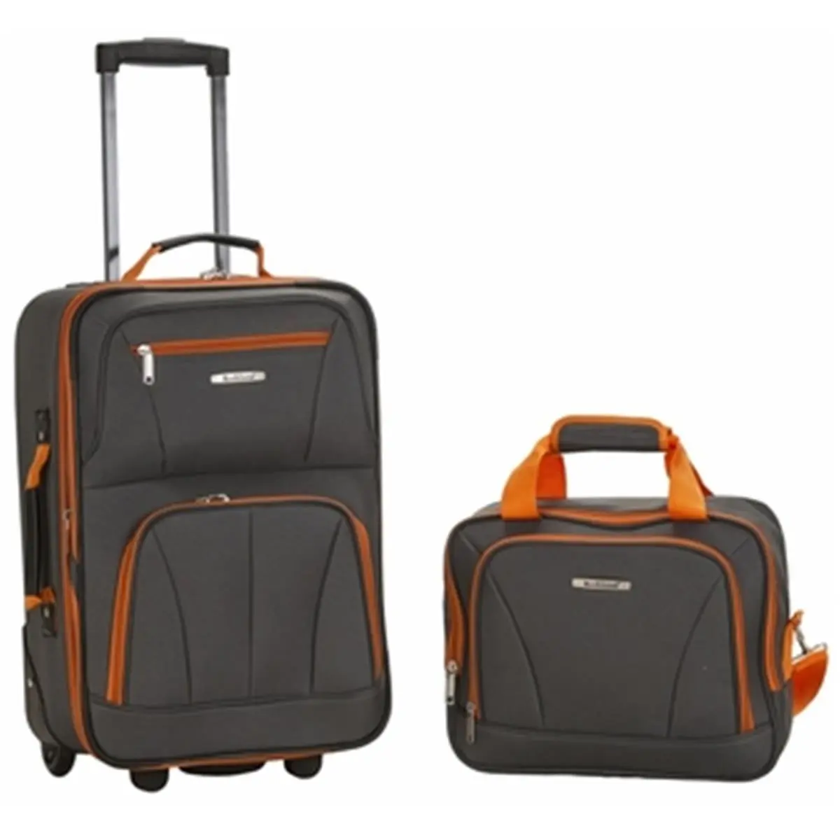 Rockland Industrial 2-Piece Luggage Set - Charcoal Synthetic Material, Inline Skate Wheels, Key Lock, Padded Handles, Compartments, Carry Lock for International Travelers, Compartments Luggage Sets, Carry Lock Luggage Sets