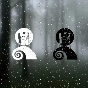 Jack and Sally Christmas Dream Vinyl Car Sticker, Durable Adhesive Material, Door Window Laptop Luggage Furniture Bumper Decal