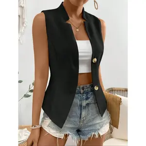 Women’s solid-color button-front blazer vest—elegant, fashionable, and comfortable for everyday outdoor sports; suitable for all seasons. GARMENTARY