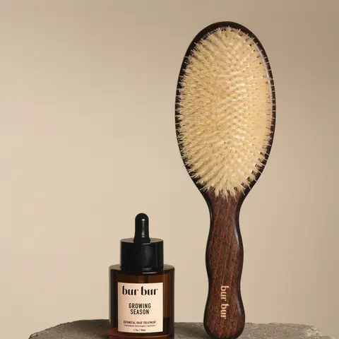 Bur Bur Mermaid Bundle Featuring Growing Season Hair & Scalp Treatment and Your Choice of Mermaid Brush - Essential Boar Bristle or Wet Detangling Brush