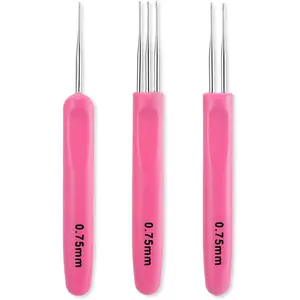 3Pcs Dreadlock Crochet Hook, Dreadlock Needle Tool for Craft, Crochet Hook for Hair Braid Tool with Ergonomic Handle 0.75mm 1&2&3 Hooks