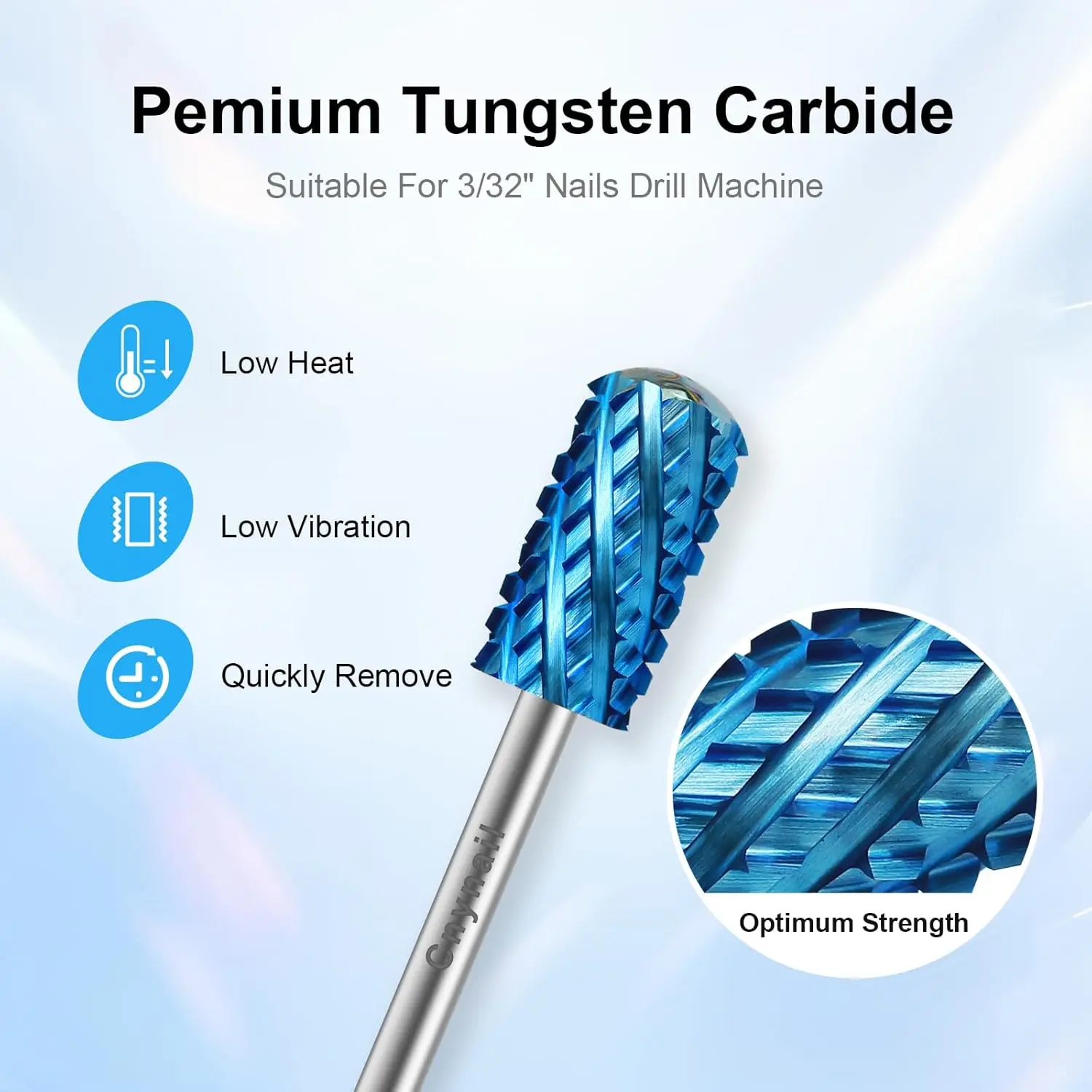 3/32" Large Barrel Smooth Round Top Tungsten Carbide Nail Drill Bit Safety Bit for Gel & Acrylic Removal, 2-Way Rotating Efile Tip, Salon Electric File Accessory 4XC Grit Blue 3/32" Large Barrel Smooth Round Top Tungsten Carbide Nail Drill Bit Safety Bit for Gel & Acrylic Removal, 2-Way Rotating Efile Tip, Salon Electric File Accessory 4XC Grit Blue