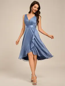 Ever-Pretty Glitter Sleeveless Deep V-Neck A-Line Midi Wedding Guest Dress - Comfortable Women's Wear - Womenswear 54159