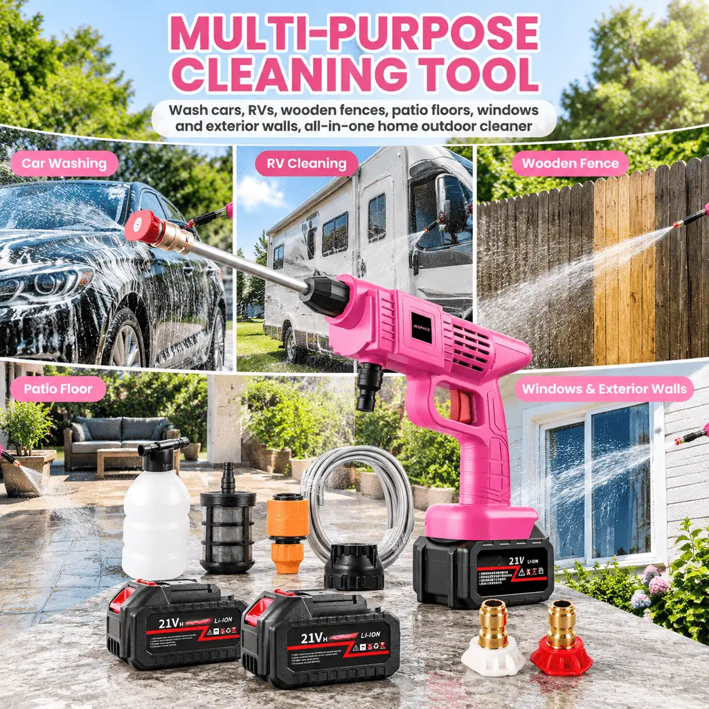 Portable High Pressure Car Power Washer, 21V Cordless with 2 Batteries, 3 Spray Nozzles & 3 Modes, Built-in Filter, Handheld Water Jet Cleaner for Car, Patio, Yard Cleaning holiday gift gutter tool home drain hose
