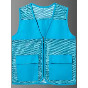 Men's Colorblock Mesh Vest Jacket With Zip, Work Day Uniform Multi-pocket Vest