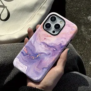 Marble Pattern Phone Case, Fashionable Protective Cover, Dual Layer PC+tpu, Anti-Yellowing, for iPhone & Samsung