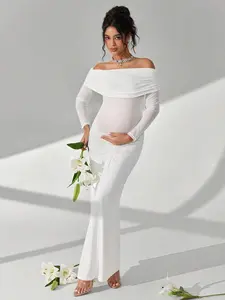 BELLAdresses Maternity Elegant Maternity Dress With Long Sleeves, Atmospheric Maternity Gown For Photoshoot