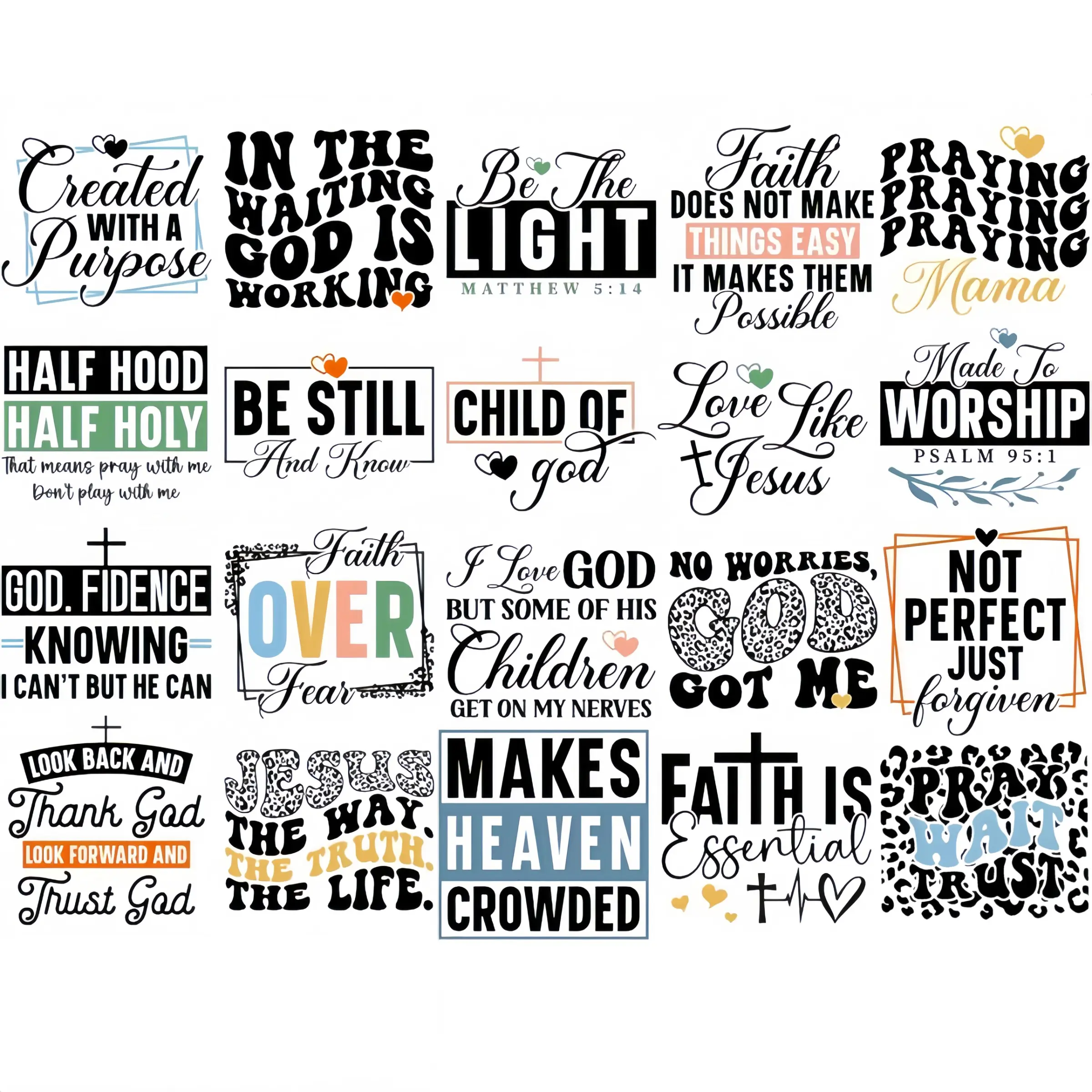 UV DTF Decals - 20 Sheets Christian Inspirational Quotes UV DTF Cup Wraps for 16 oz Glass Water Bottle, Jesus Faith Quotes Sublimation Transfer Stickers DIY Coffee Mug Bumper Decoration Customization Sticker Collage Pack