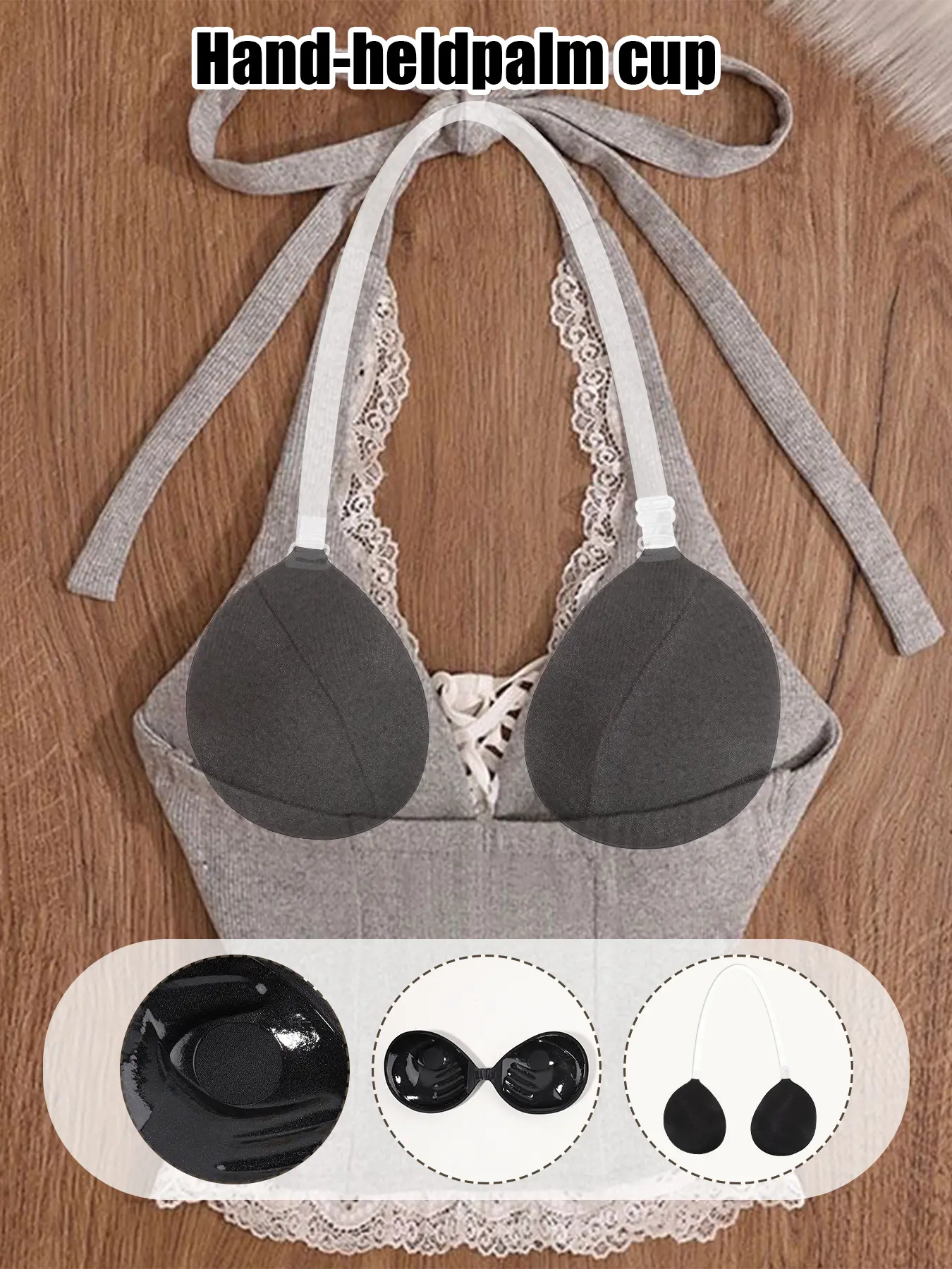 1PC Bionic Palm Cup Invisible Bra, Sticky Elegant Push Up Bra with Clear Straps, Adhesive Solid Strapless Bra for A-Cup to C-Cup Transformation, Anti-Shedding Backless Bra for Wedding Dress, Bikini & Deep V Outfits