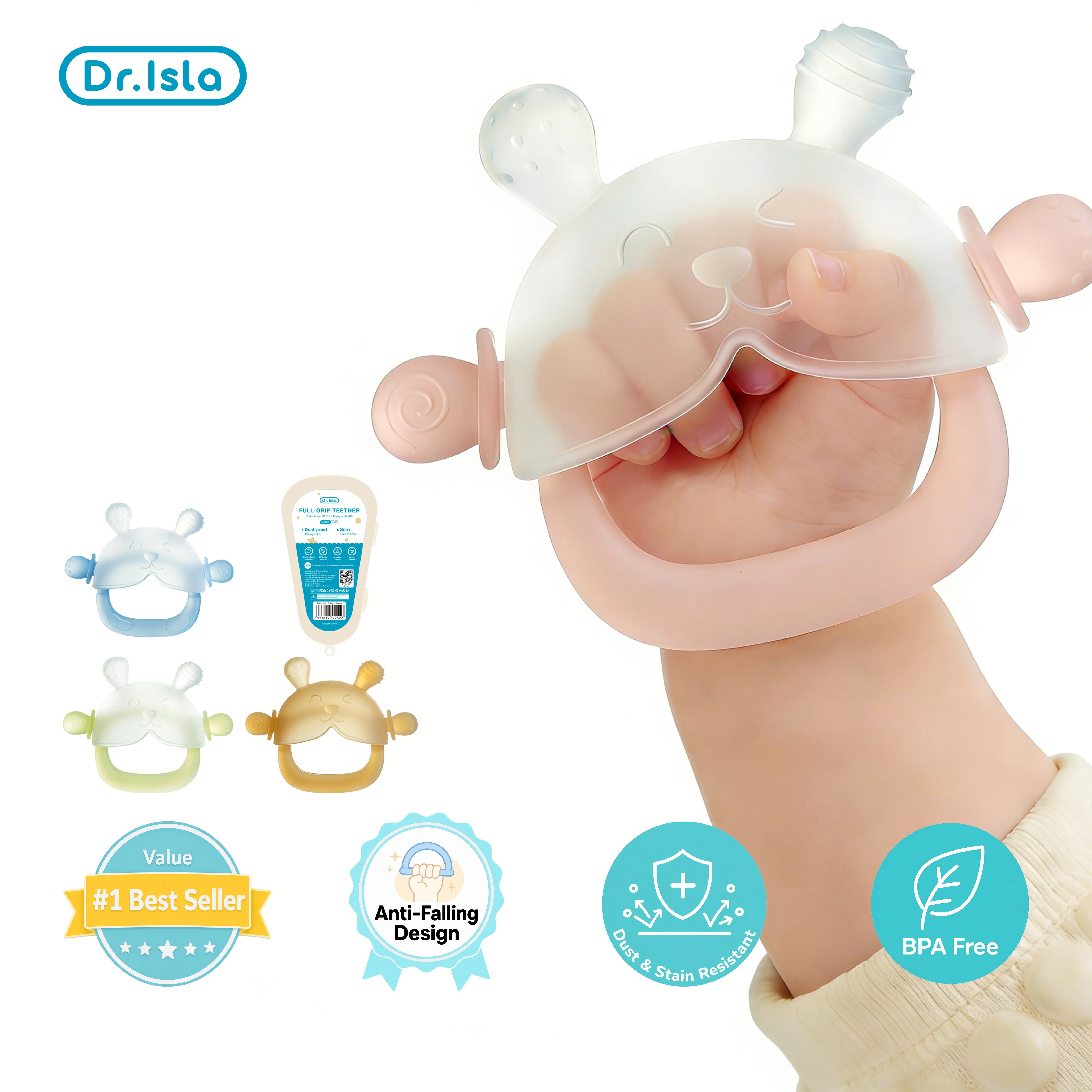 Dr.Isla Bunny Baby Teether Mitten - No Gagging & Nano Plasma Anti-Dust, BPA Free Food Grade Silicone, Wearable Anti-Falling Wristband Design, Multi-Textured Gum Soother, Learning Grasping Toy for 3-18 Months Baby, Ultimate Newborn Essentials & Baby Items