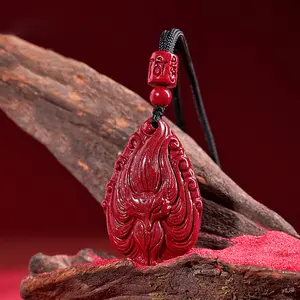 Cinnabar Nine-Tailed Fox Pendant Necklace – Talisman for Love, Luck, Prosperity, and Protection