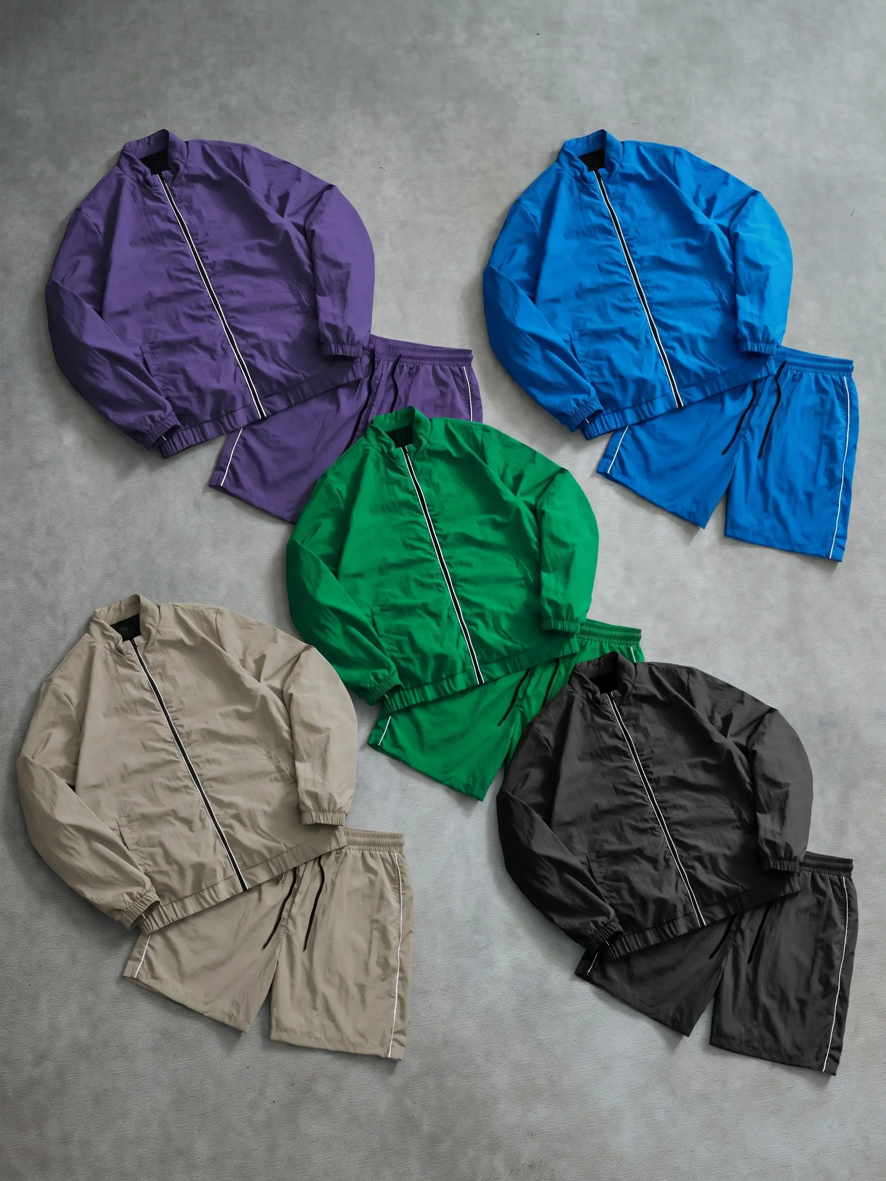 Men’s casual set featuring side-line details and a stand collar, made from crisp, breathable fabric—two-piece jacket-and-shorts outfit for outings and commuting. Anniversary Present Gifts For Birthday