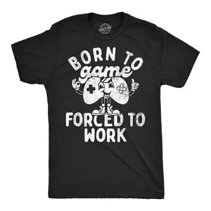 Mens Funny T Shirts Born to Game Forced to Work Sarcastic Video Gaming Tee for Men Mens Funny T Shirts Cool Vintage Fashion T-Shirt Gift Classic Menswear Office Apparel for Men Funny Gamer Short Sleeve Novelty Black -