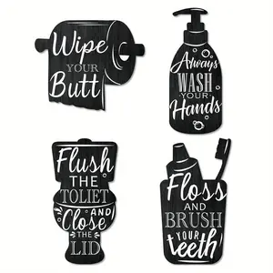 4-Piece Bathroom Wall Decor Wooden Toilet Paper and Shampoo Holder, and Hanging Art for Shower Families, Bathroom Sets, Bathroom Accessories Set