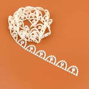 Flatback Imitation Pearl Semicircle With Round Rhinestone Chain Sewing Trim Wedding Clothes Cake Decoration Diy Glitter Rhinestone