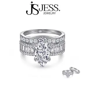 ��#148��3ct Marquise Cut Real Synthetic Moissanite Ring Set Include Main Ring and V Band Engagement Ring Bridal Set Wedding Ring Set S925 Sterling Silver Jewelry Daily Wear Jewelry for Women