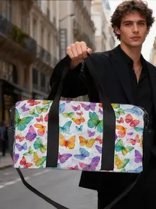 1pc, Large Capacity Vibrant Butterfly Mosaic Pattern Corduroy Makeup Bag, Travel Toiletry Organizer and Cosmetic Storage Pouch with Zipper, Washable and Durable Material for Everyday Use