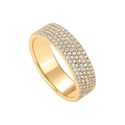 PAVOI 14K Gold Plated Cubic Zirconia Wide Eternity Statement Rings - CZ Stackable Wedding Band for Women