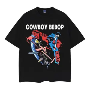 Cowboy Bebop "Spike Spiegel" Heavyweight Vintage Tee 100% Cotton OVERSIZED Anime T-shirt Menswear Top Casual Streetwear Black Crewneck Tshirt Tropical