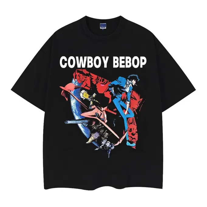 Men's Oversized Vintage T-shirt, Heavyweight 100% Cotton Anime Graphic Print Round Neck Shortsleeve Streetwear Top, Cotton Shirt, Vintage T-Shirts