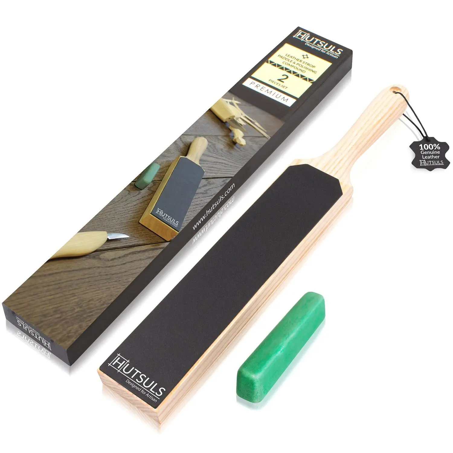 Hutsuls Double Sided Strop Paddle - Knife Strop Kit, Easy to Use Quality Leather Strop Sharpener with Ergonomic Handle & Leather Honing Strop Guide
