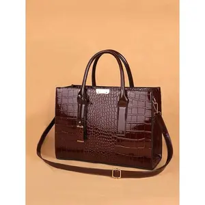Women New Crocodile Pattern Large Square Tote Bag |   Accessory Decor Eye-Catching Work Purse