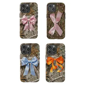 Pink Bow Camo iPhone Case, Coquette Hunting Aesthetic Phone Cover, Girly Realtree Camouflage Case