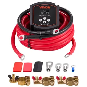 VEVOR Dual Battery Isolator Kit, 12V 300 Amp 20 ft 2AWG, Manual and Automatic VSR Voltage Sensitive Relay with Voltmeter, LCD Screen, Smart Battery Isolator, Compatible with Lithium Batteries, for UTV