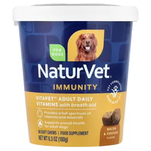 NaturVet VitaPet™ Adult, Daily Vitamins with Breath Aid, For Dogs, Bacon & Chicken, 60 Soft Chews, 6.3 oz (180 g)