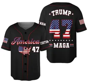 Trump 47 Baseball Jersey Black – MAGA America Graphic Shirt, Patriotic USA Flag Button Down, Political Supporter Apparel, Custom Name Number 47 Jersey, Unisex Gift for Conservatives