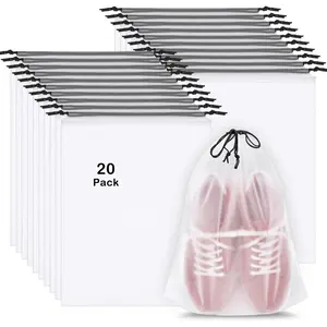 20 Pack Shoe Bags for Travel, 15.7" x 11.8" Clear Travel Shoe Bags for Packing, Large  Portable Drawstring Travel Shoe Storage Bag Travel Essentials Women for and Men