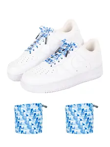 Metal Head Blue Camo Flat Shoelaces, 8mm Wide Cute Casual Sports Laces, All Seasons Fashion Accessories