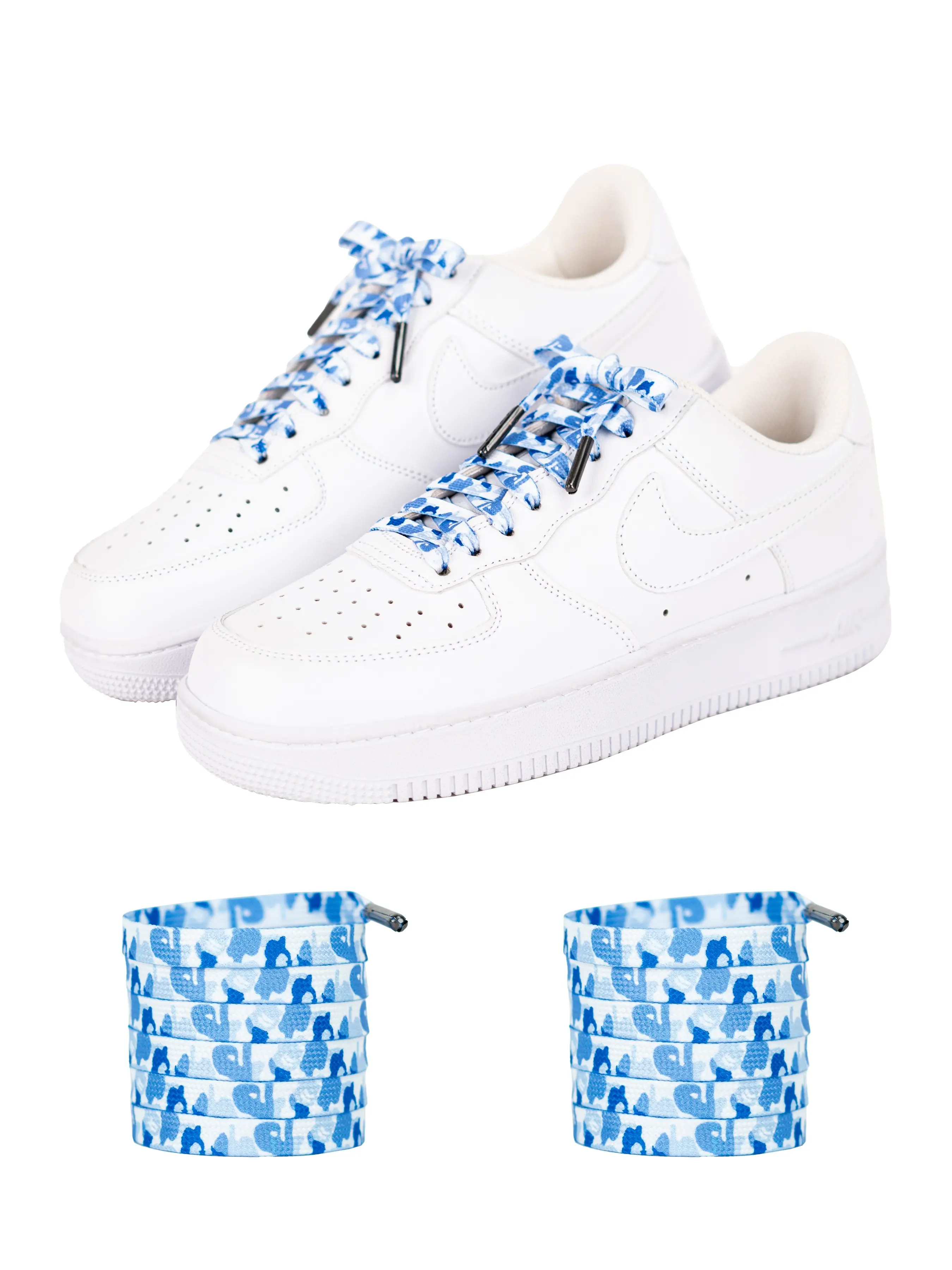 Metal Head Blue Camo Flat Shoelaces, 8mm Wide Cute Casual Sports Laces, All Seasons Fashion Accessories, Shoe Strings For Sneakers