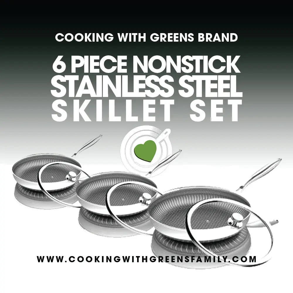 6pc Non Stick Frying Pan Set - Stainless Steel Cookware | Cooking With Greens
