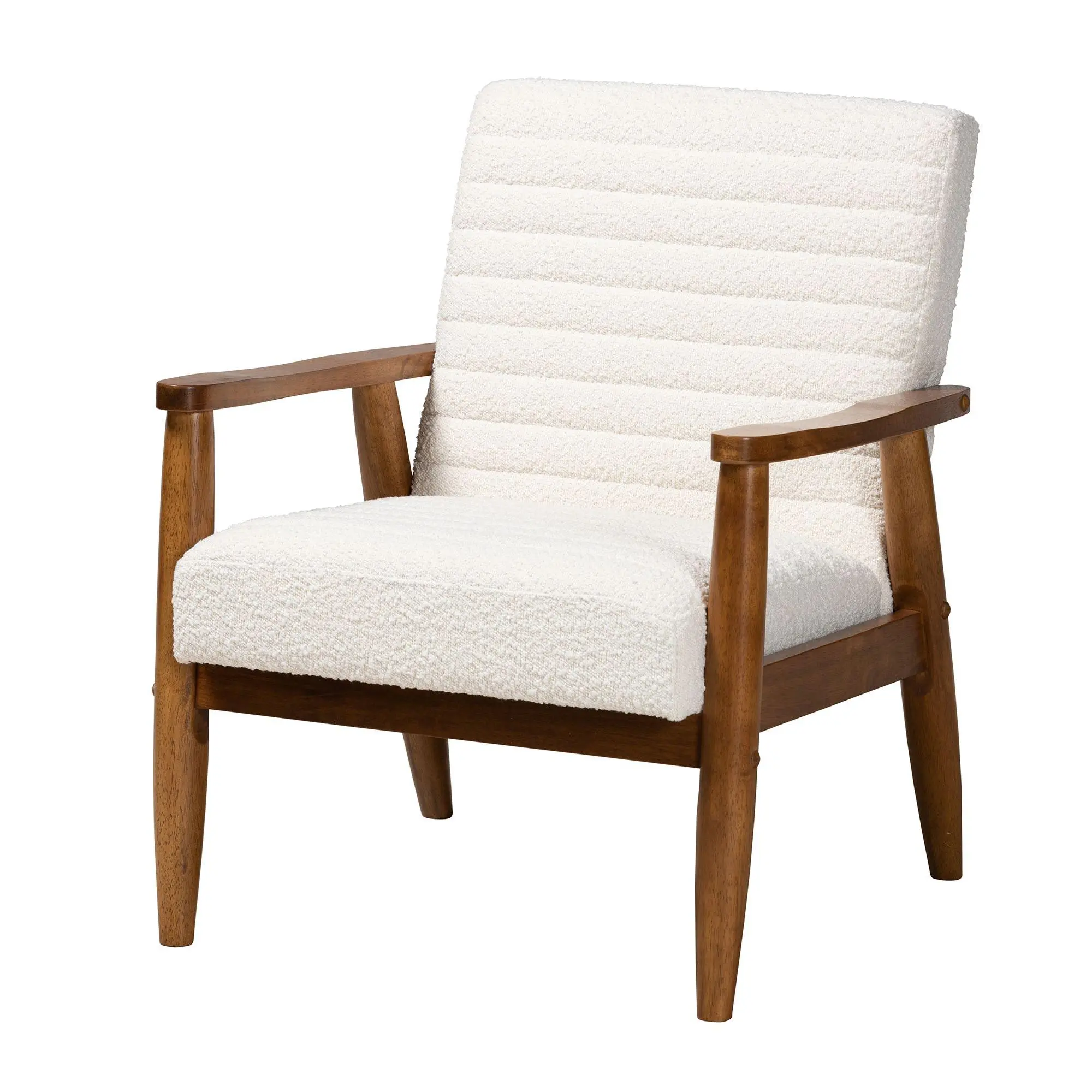 Baxton Studio Stratton Boucle Fabric and Brown Wood Armchair